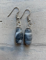 Carved Gray Marble Barrel Earrings