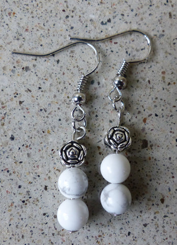 White Howlite Rose Earrings - She-Rock Canada