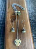 Green and Yellow Turquoise heart and Dangle Necklace