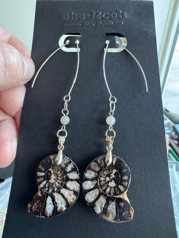 Ammonite Pair rough 25$ small cut Dangle Silver Earrings 10cm 2026