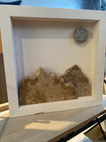 Framed Tyndall Stone Mountain Scape Art in White Pine Frame