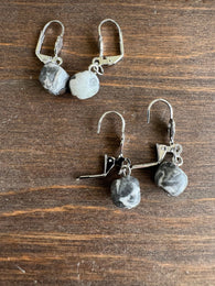 Grey White Square Jasper Clasp Earrings