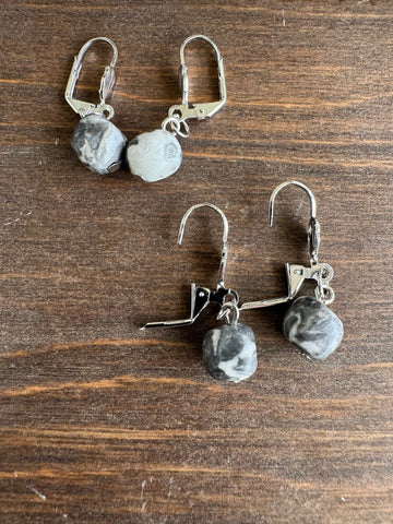 Grey White Square Jasper Clasp Earrings