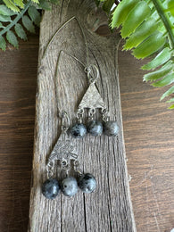 Larvakite Triple Dangle Antique V Earring