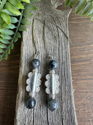 Larvakite Double Long Flower V Earring