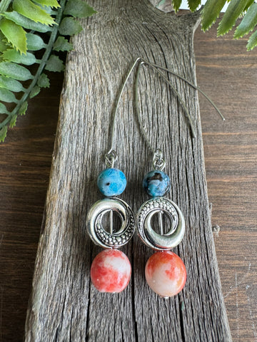 Red and Blue Jasper Wreath Dangle V Earring