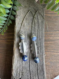 Sodalite Single Long Geometric Dangle V Earring
