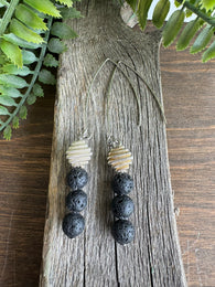 Basalt 3 Bead Dangle V Earring