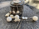 White Marble and Metal Bead with White flower Mother of Pearl Necklace