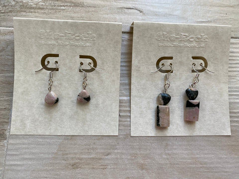 Pink and Black Peru Zebra Limestone Earrings