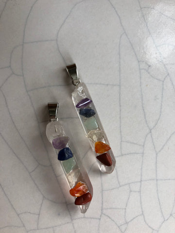 Chakhra stones on Quartz Crystal Pendant ~3cm