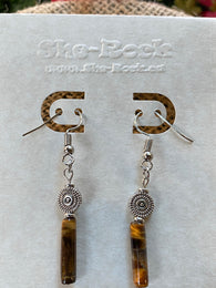 Tiny Tiger Eye Barrel Dangle Earrings