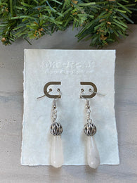 Cloudy White Teardrop Quartz Dangle Earrings