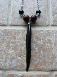 Agate Shard, Black Tiger Eye and Teak Necklace - She-Rock Canada