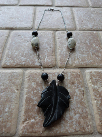 Dalmation Quartz with Black Tiger Eye Leaf Necklace - She-Rock Canada