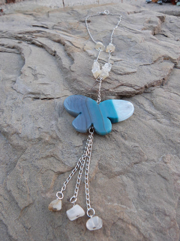 Blue Butterfly Agate and Moonstone Necklace - She-Rock Canada