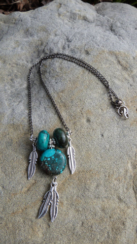 Blue Turquoise and Feather Necklace - She-Rock Canada