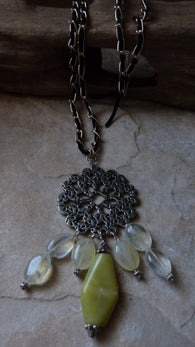 Pineapple Quartz and Greenstone Dangle Necklace - She-Rock Canada