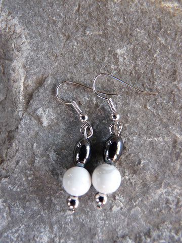 Hematite and White Howlite Earrings - She-Rock Canada