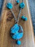 Blue Jasper and Chrysocolla Silver Necklace