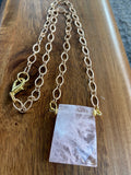 Pink Quartz Trapazoid Gold Necklace