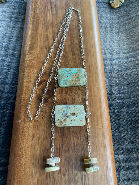 African Spotted Turquoise and Green Turquoise Tie Dangle Necklace